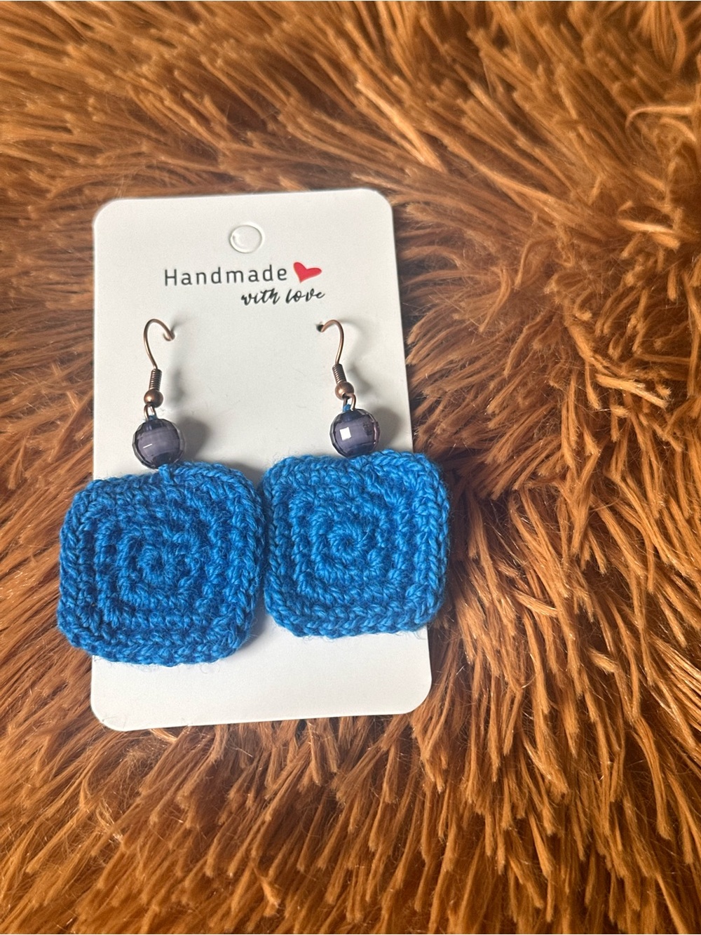 Handmade Blue Crochet Square Earrings